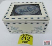 Wooden Box with Rooster Glass Inlay