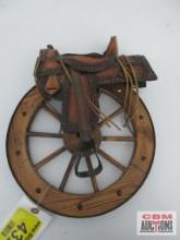 Wagon Wheel with Saddle Wall Art