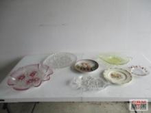 Assorted Glass Serving Plates and a "Denim Days" Painted Plate