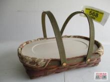 Longaberger Basket with Floral Fabric Liner Serving Platter with Lid