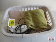 Plastic Laundry Basket, Assorted Towels and Electric Iron