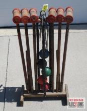 Vintage Wooden Croquet Set Yard Game