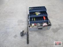 Johnson Fishing Pole with Johnson Slingshot Reel Tackle Box and Assorted Fishing Tackle