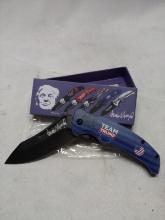 Blue and Black Stainless Steel Blade “Team Trump” Signed Blade Pocket Knife