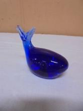 Cobalt Blue Art Glass Whale Paperweight