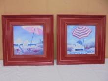 2 Matching Like New Wood Framed Beach Prints