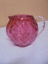 Beautiful Vintage Handblown Cranberry Glass Pitcher