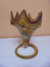 Vintage Sooner Hand Blown Art Glass Coiled Base Vase