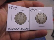 1907 & 1909 Silver Barber Quarters