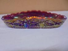 Vintage LE Smith Red/Amber Carnival Glass Celery Dish