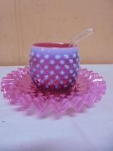 Vintage Fenton Cranberry Opalescent 3pc Set