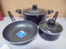 3pc Teflon Coated Pan Set w/ Glass Lids