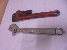 12in Craftsman Adjustable Wrench & 12in Rigid Pipe Wrench