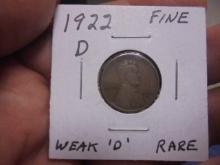 1922 D Mint Weak  D Lincoln Wheat Cent