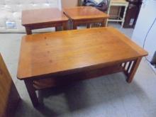 Beautiful Solid Oak Coffee Table & 2 Matching End Tables