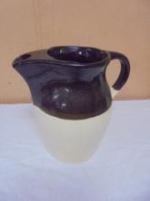 Vintage Brown Over White Crock Pitcher