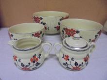 Vintage Hall Jewell Tea Poppy 3pc Nesting Bowls & Creamer/Sugar