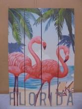 Wooden Pink Flamingo Wall Art