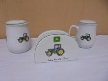 3pc John Deere Salt & Pepper Shakers & Napkin Holder