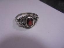 Ladies Sterling Silver & Garnet Ring