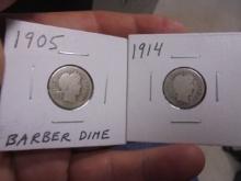 1905 & 1914 Silver Barber Dimes