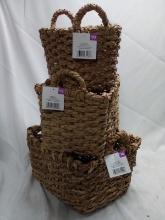 3Pc Assorted Size Woven Style Rush Storage Baskets- Tags Total $36