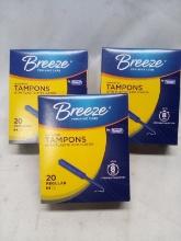 Breeze plastic applicator tapons 20 regular 3 boxes