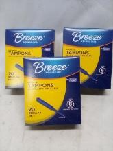 Breeze plastic applicator tapons 20 regular 3 boxes