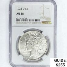 1923-D Silver Peace Dollar NGC AU58