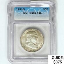 1951-S Franklin Half Dollar ICG MS63 FBL