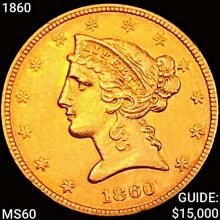 1860 $5 Gold Half Eagle UNCIRCULATED