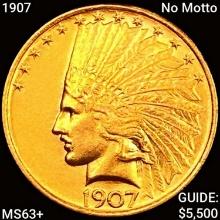 1907 No Motto $10 Gold Eagle CHOICE BU+