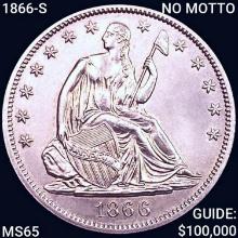 1866-S NO MOTTO Seated Liberty Half Dollar GEM BU