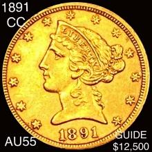 1891-CC $5 Gold Half Eagle HIGH GRADE