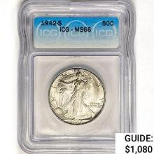 1942-S Walking Liberty Half Dollar ICG MS66