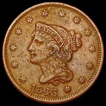 1843 Braided Hair Large Cent LIGHTLY CIRCULATED