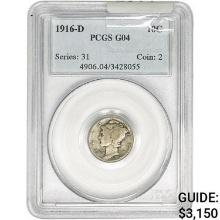 1916-D Mercury Silver Dime PCGS G4