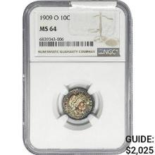 1909-O Barber Dime NGC MS64