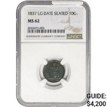 1837 Seated Liberty Dime NGC MS62 Lg. Date