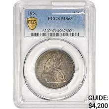 1861 Seated Liberty Half Dollar PCGS MS63