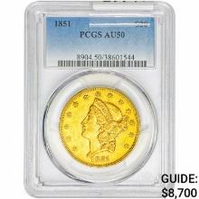 1851 $20 Gold Double Eagle PCGS AU50