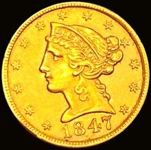 1847 No Motto $5 Gold Half Eagle