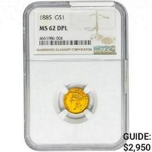 1885 Rare Gold Dollar NGC MS62 DPL