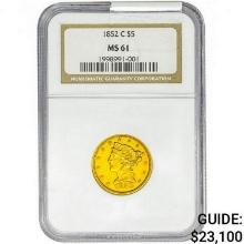 1852-C $5 Gold Half Eagle NGC MS61