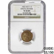 1922 No D Wheat Cent NGC VF30 BN Strong REV