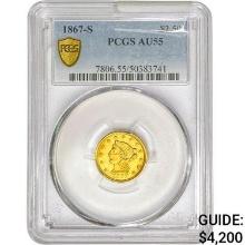 1867-S $2.50 Gold Quarter Eagle PCGS AU55