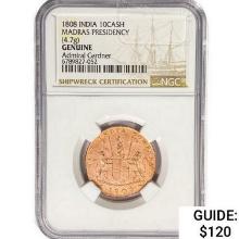 1808 India Madras Presidency 10Cash NGC Genuine