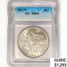 1891-S Morgan Silver Dollar ICG MS64