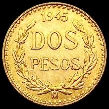 1945 Mexico 2 Peso .0482oz AGW UNCIRCULATED