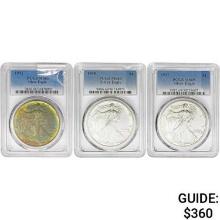 [3] 1993-1997 Asstd. Silver Eagles PCGS MS66/9